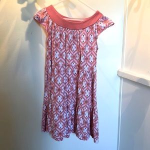 Tea dress with cap sleeves in a neutral pattern, girls size 7